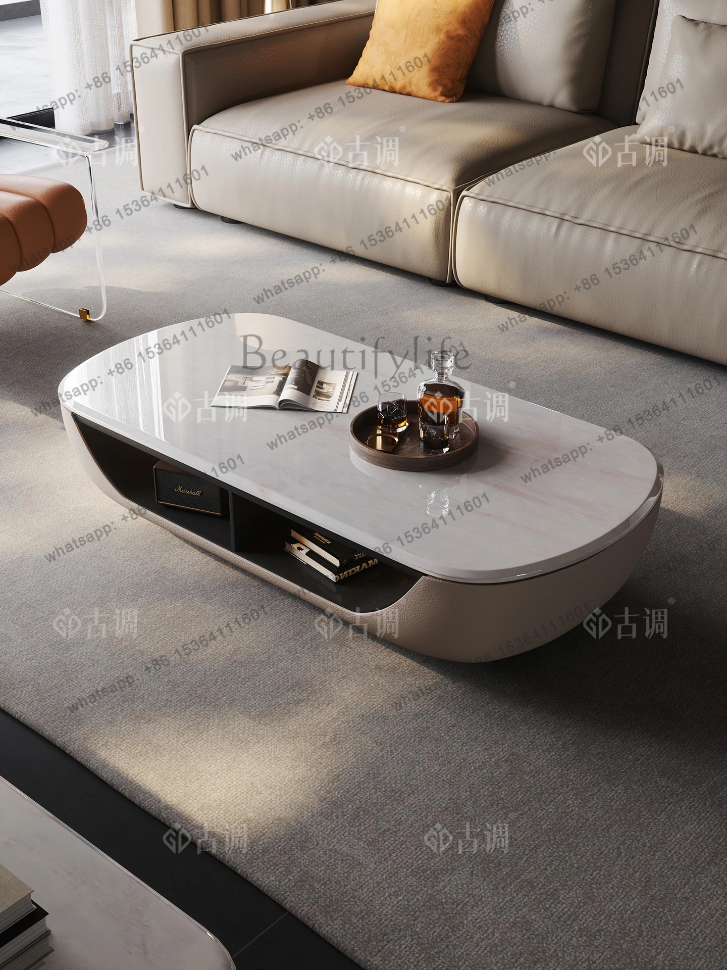 

Natural marble coffee table light luxury modern large flat floor living room home long table