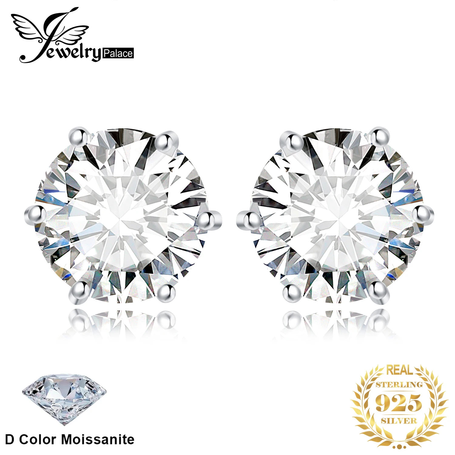 

JewelryPalace Moissanite D Color Total 0.6ct 1ct 2ct 3ct 4ct 6ct S925 Sterling Silver Stud Earrings for Woman