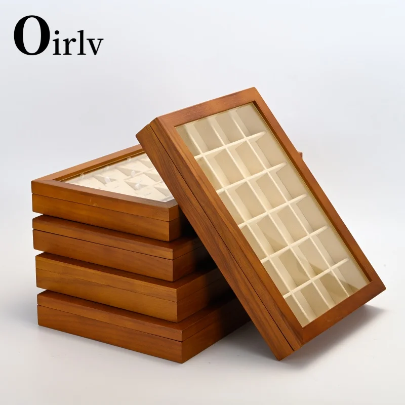 Oirlv Solid Wood Multi-function Jewelry Display Box Microfiber Ring Earring Bangle Organizer Case Luxury Storag Box wholesale