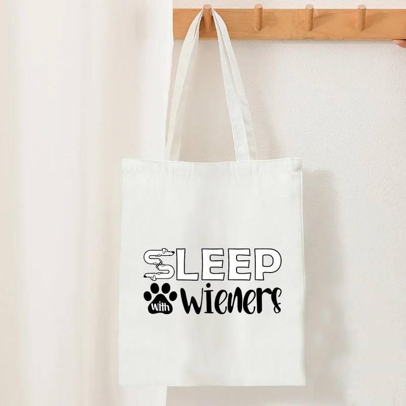 

Холщовая сумка-тоут с изображением спящей собачки, забавная многоразовая сумка для покупок с принтом лапы таксы, идеальный подарок для любителей собак