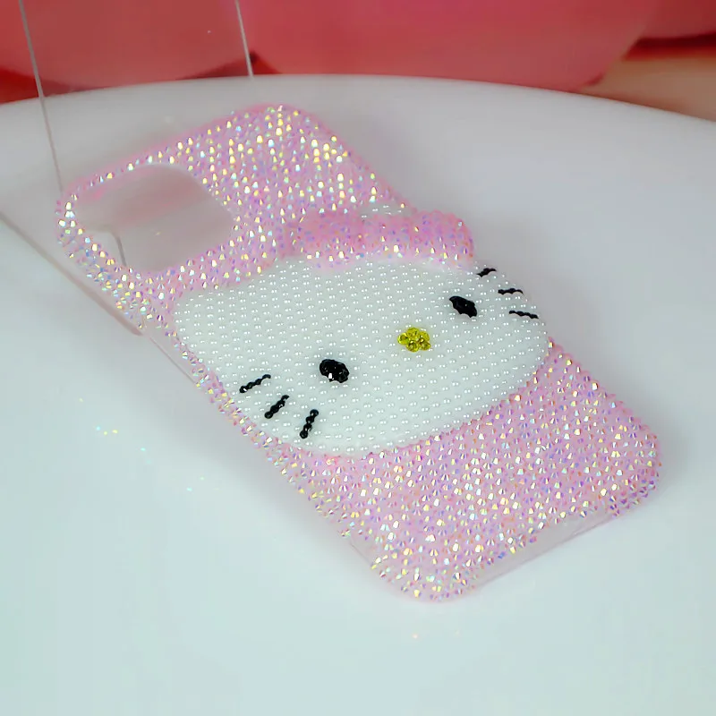 

Аниме-чехол Hello Kitty со стразами для iPhone, для моделей Kawaii KT iPhone 17, 16, 15 Pro Max, девчачий, с сердечками, элитный подарок для девушки