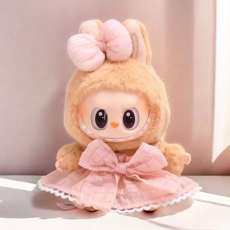 

Мини-плюшевая кукольная одежда, аксессуары для наряда для Labubu Idol V1 V2, вечерние, конфетная клетчатая юбка, комплект с повязкой на голову, одежда, подарок