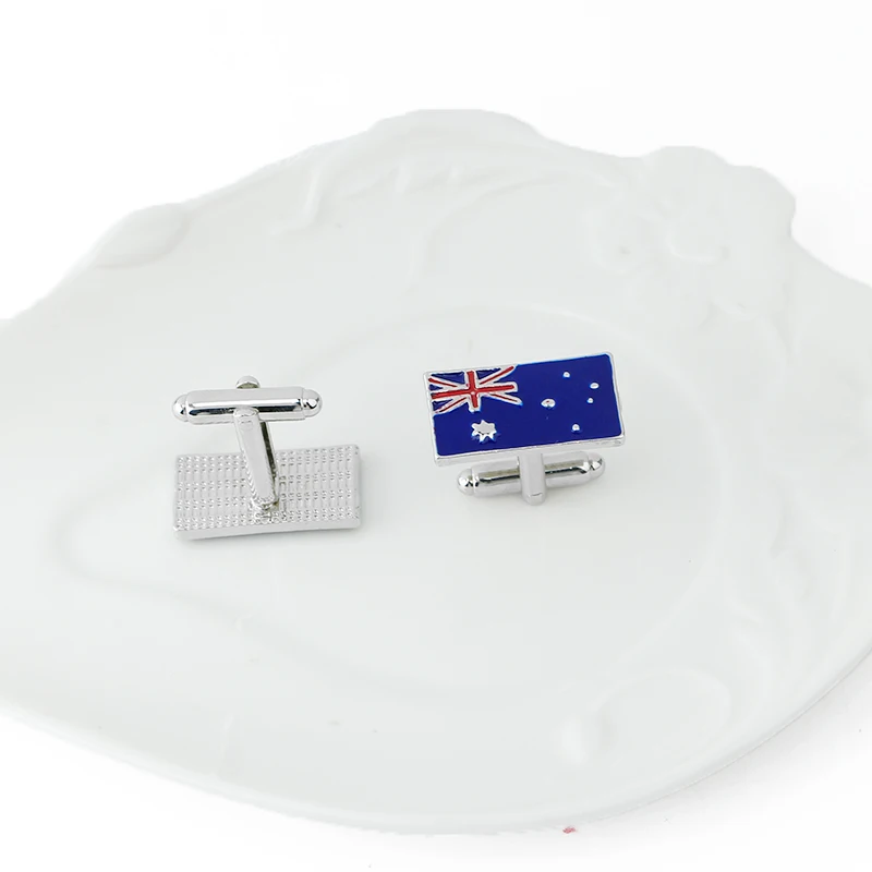 أزرار أكمام كلاسيكية للرجال بنمط العلم الأسترالي مربع، بدلة قميص رسمية، بلوزة سهرة، زر أساور مستطيلة
