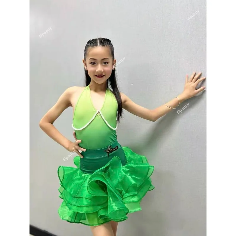 Dziewczęca niebieska czerwona profesjonalna sukienka do tańca latynoskiego dla dzieci sala balowa Salsa Taniec Kostiumy dziecięce