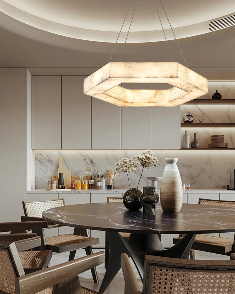 

Dimmable LED Hexagonal Marble Series LED 2025 Chandelier Lighting White Alabaster Suspension Luminaire Lampen For Dinning Room