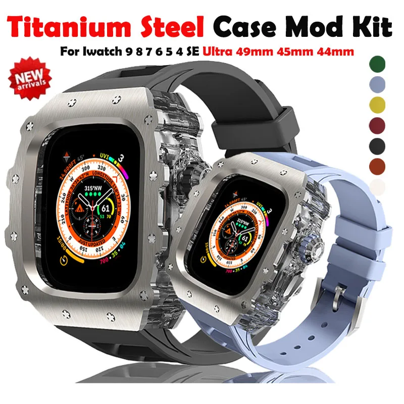 

Luxury Modification Kit For Apple Watch Ultra 2 49mm Titanium steel Case For IWatch 9 8 7 6 45mm 44mm Crystal Button Sport Band