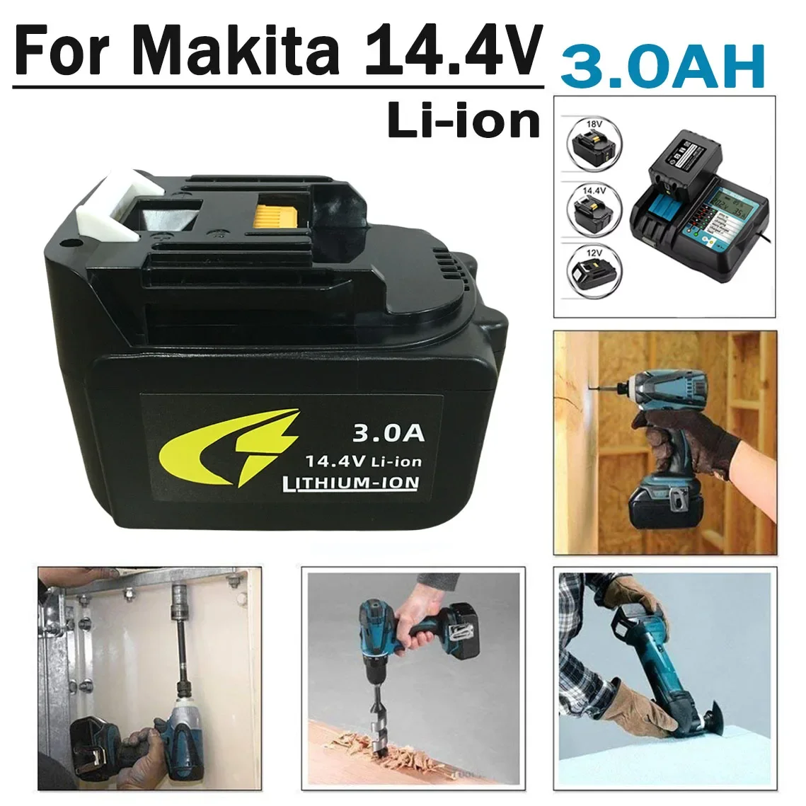 

For Makita 14.4V 3000mAh Li-ion Battery，Compatible BL1430 BL1415 BL1440 196875-4 194558-0 195444-8 with LED Indicator Light