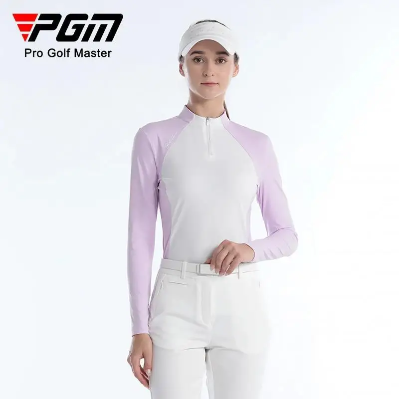 

PGM Golf Women's Autumn/Winter Long Sleeved T-shirt Sports Fabric Zipper Stand Up Collar Top Fashion Sportswear