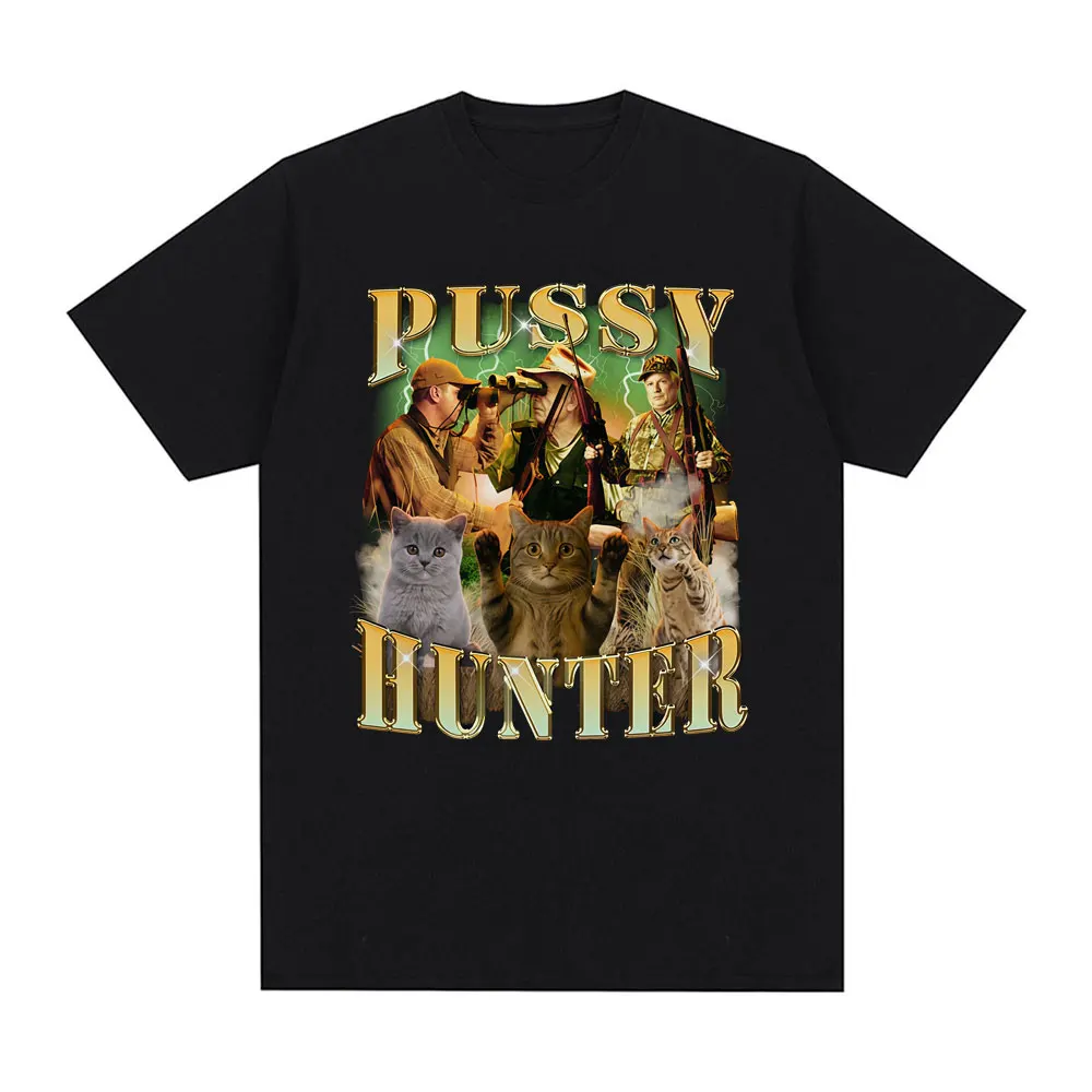 Camiseta Vintage de Verano para Hombre y Mujer con Gráfico de Gato Cazador, Estilo Oversize Hip Hop Rap Streetwear, Camiseta Retro con Estampado de Animales para Cazadores al Aire Libre