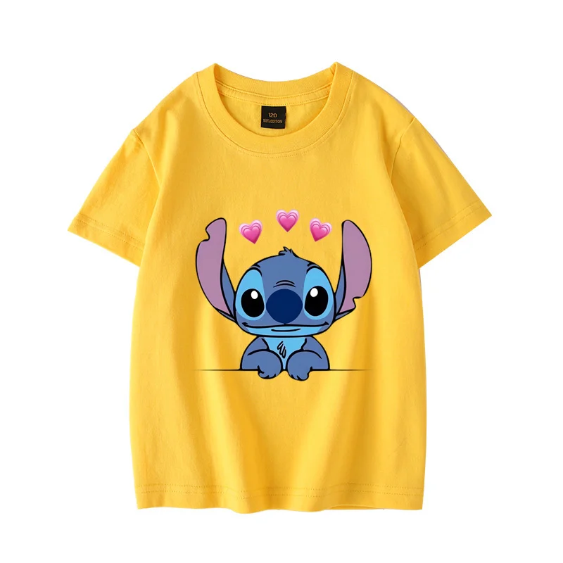 Casual T-Shirt New Summer Child Clothes  Disney Stitch 100% Cotton Printed T-Shirt Comfortable Breathable Cartoon Anime T-Shirt