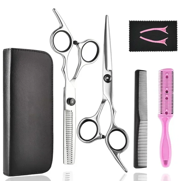 

Professional Hair Cutting Shears Kit with Leather Case & Accessories for Men, Women, Pets – 7 Pcs