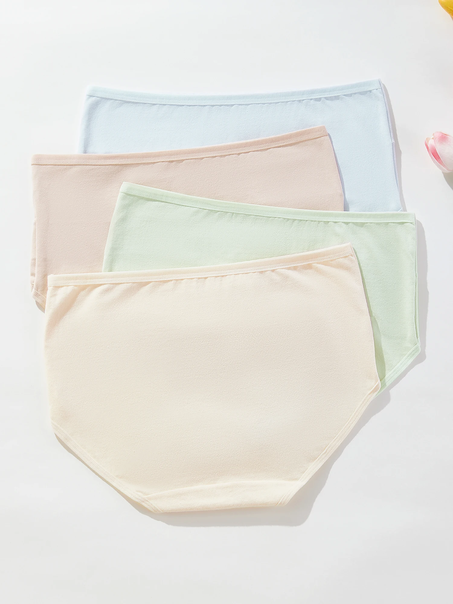 4PCS Women Breathable Panties Seamless Cotton Underwear Solid Color Lingerie Comfortable Mid-Rise Girls Underpants