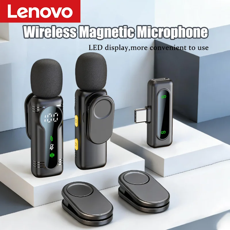 Lenovo Magnetic Noise Cancelling Wireless Microphone Portable with iPhone Android PC Must Have for Live Streaming Interviews