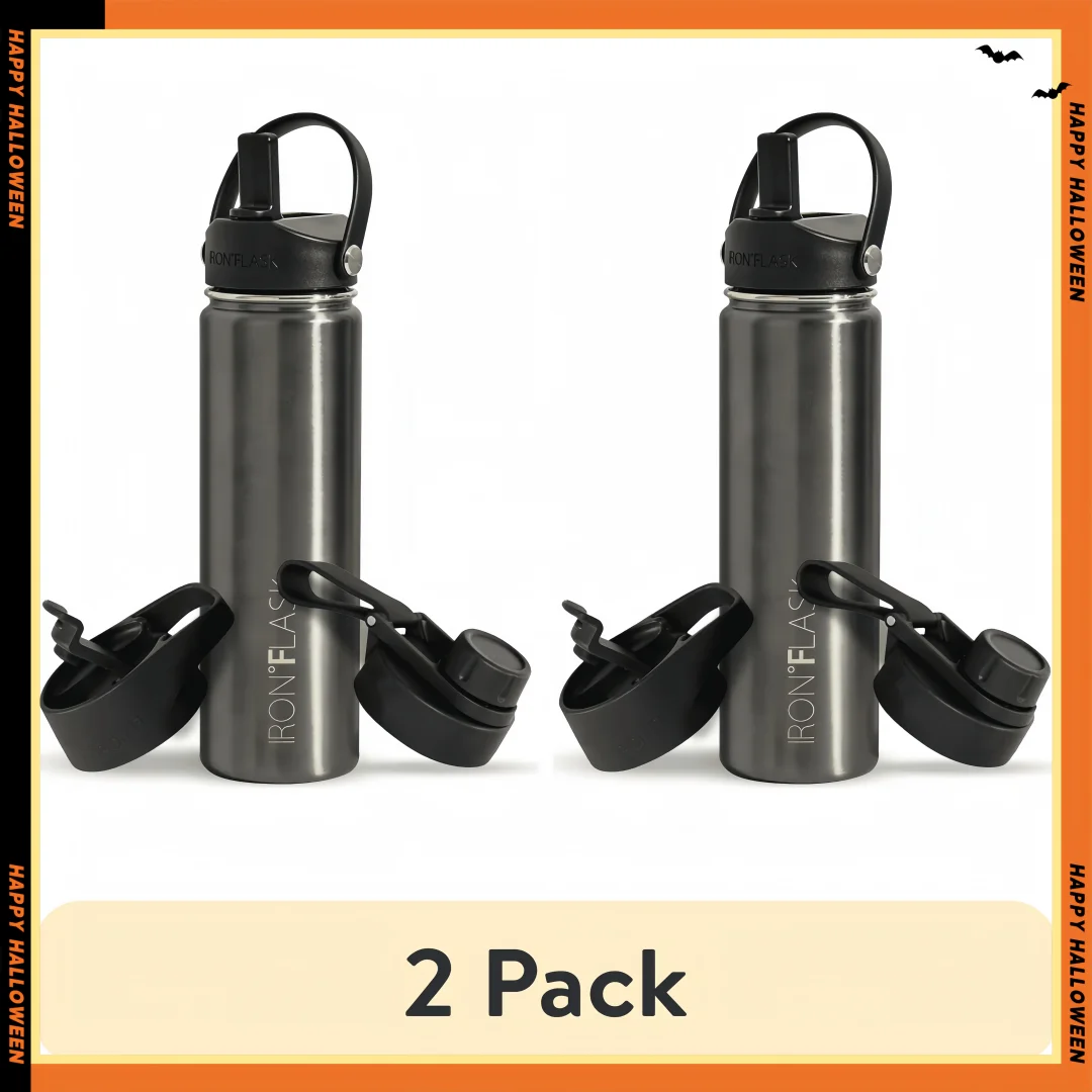 

Insulated Stainless Steel Water Bottle 22oz 3 Lids, Metallic Black | For Students, Athletes & Workers