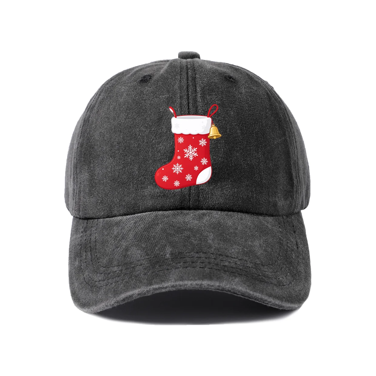 Red Christmas Stocking Graphic Vintage Washed Baseball Cap, Adjustable Unisex Dad Hat, Casual Gift