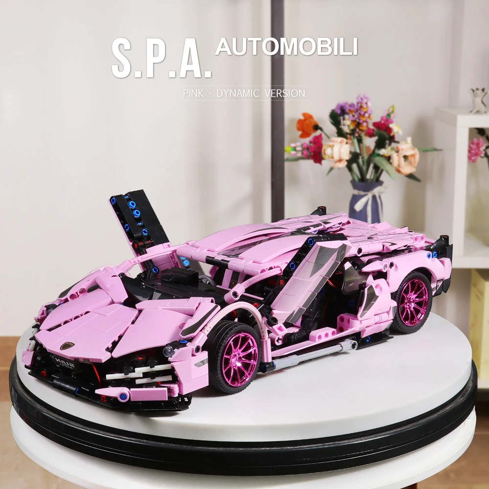 Technical Pink 1:14 Racing Car City Speed Building Block Model Sports Vehicle Assemble Bricks Toys For Kids Adult Gifts