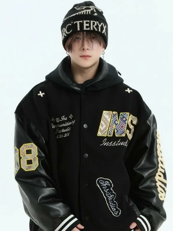 

Модная молодежная вязаная куртка в американском стиле с вышивкой и логотипом, бейсбольное пальто, хлопковая верхняя одежда-сэндвич для пар