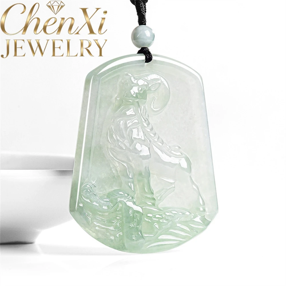 High-End Selling Natural Myanmar Genuine Jadeite Engraver Zodiac Sheep Pendant Fashion Fine Jewelry Natural Stone Pendant Gift