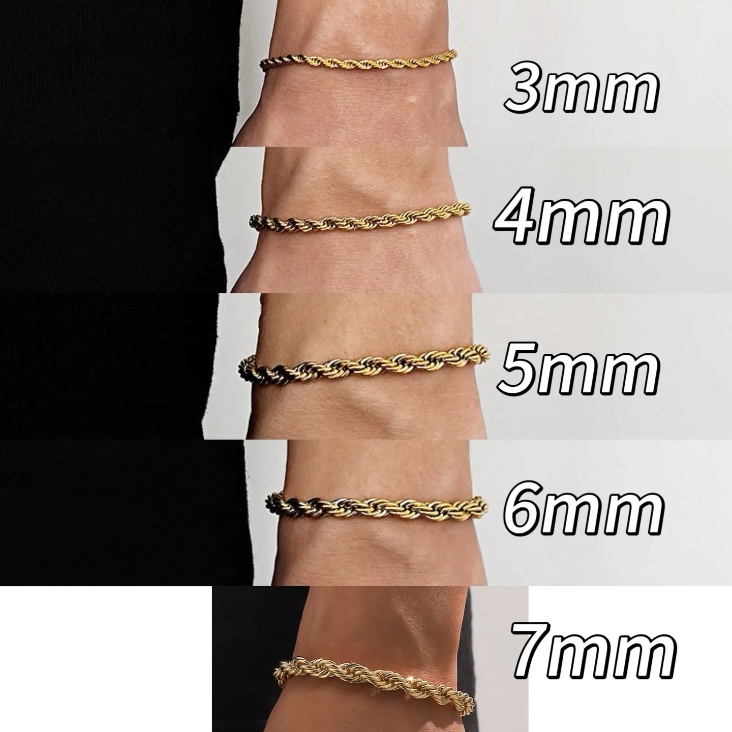 Resizable Twisted Links Unisex Rope Bracelets for Men Women Stainless Steel Chain Bracelet Simple Classic Jewelry Wholesale