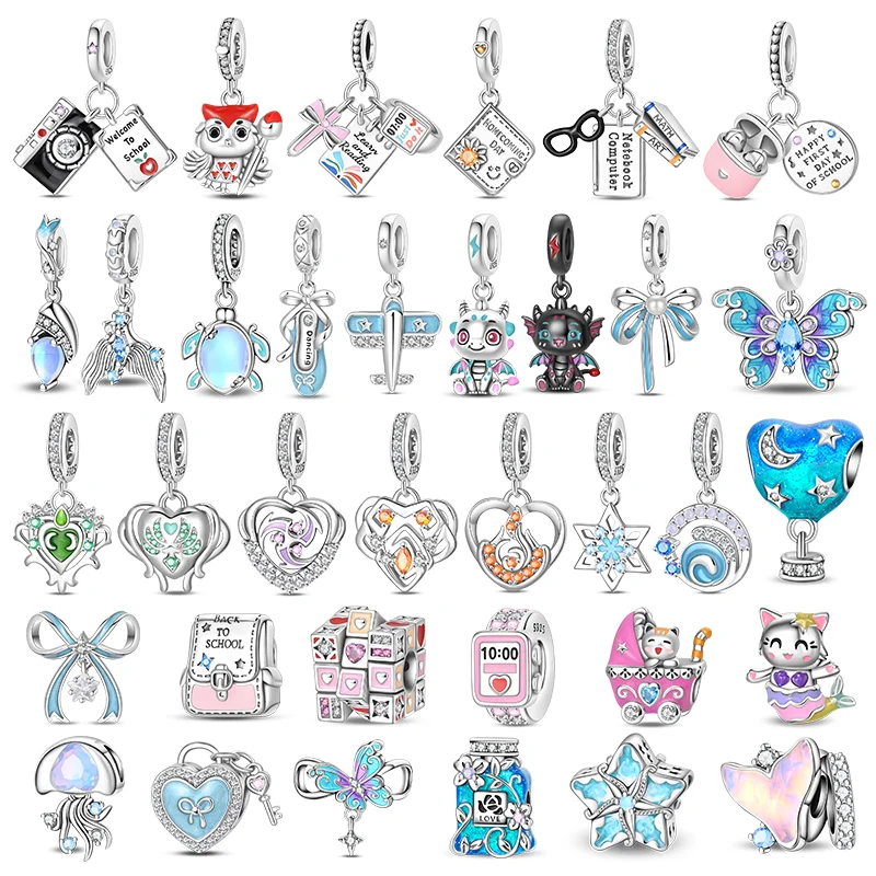 

Lucky Clover Charms Bead Original 925 Sterling Silver Inlaid Blue Zirconium Cute Pets Pendants Fit Bracelet Jewelry Lover Gift
