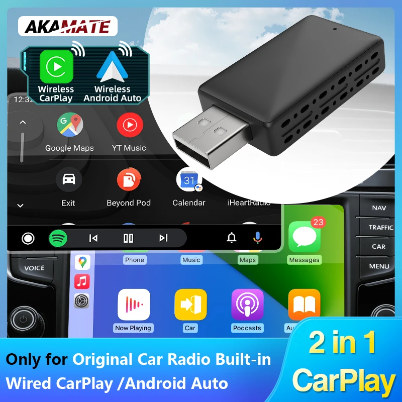 

Car Radio Wired to Wireless CarPlay Dongle Wireless Android Auto Plug and Play for Audi Kia Honda Toyota VW Benz Hyundai Nissan