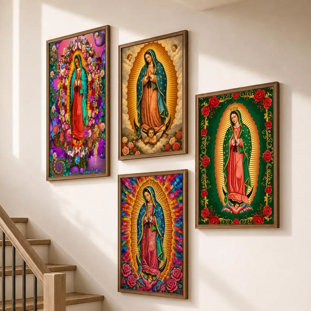 Faith Our Lady Guadalupe Catholic Icon Poster Modern Aesthetic Wall Art for Home Bar Cafe Bathroom Decor
