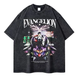 E-Evangelion T-shirt Vintage Washed Anime EVA T Shirts Oversized Streetwear Manga Ayanami Rei Asuka Tshirt Nagisa Tops Tees Men