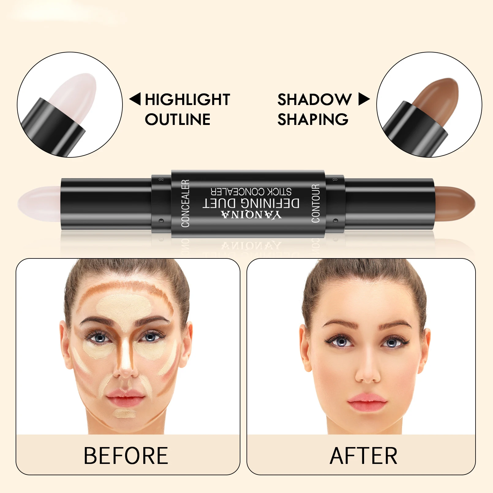 Foundation Highlighter Stick Dual Head Face Concealer Pen Face Contour Nose Shadow Embellishment and Brightening Concealer