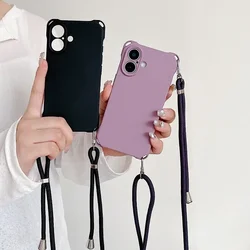 Crossbody Necklace Lanyard Strap Phone Case for iPhone 16 Pro Max 15 Plus Adjustable Long Rope Soft TPU Back Cover