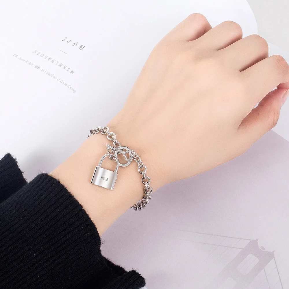 クラシック-925-スターリングシルバーブレスレット女性用ロックペンダントチェーンファッションチャームジュエリーパーティー愛好家へのギフト新年