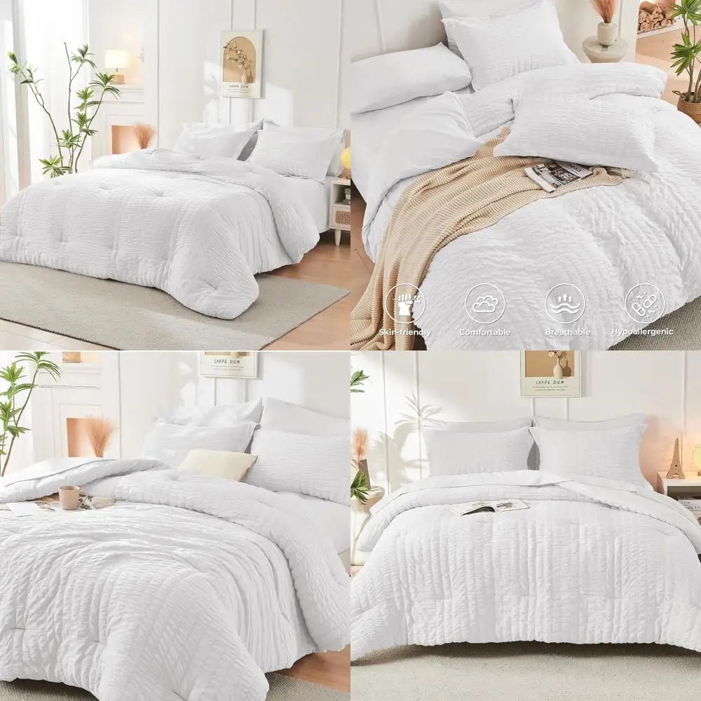 

Роскошный комплект постельного белья King Size из сирсакера, 7 предметов, всесезонный, с простынями, наволочками и декоративными наволочками.