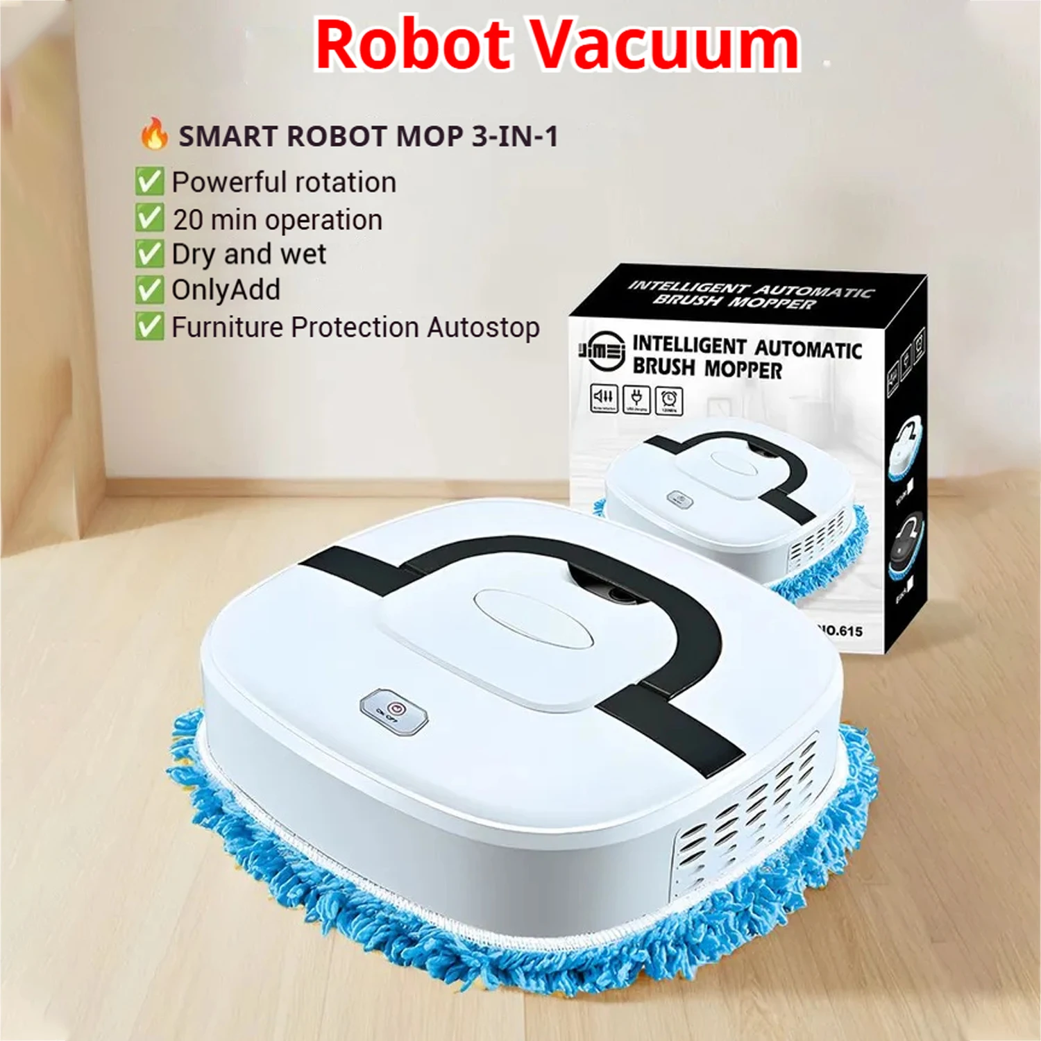 روبوت تنظيف ذكي مع رذاذ وترطيب تلقائي، منظف أرضيات هادئ مضاد للتصادم قابل لإعادة الشحن عبر USB للخشب والبلاط المنزلي