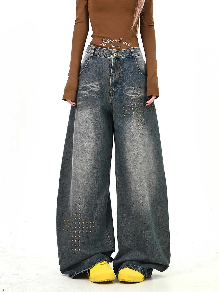 

Женские джинсы Waed Denim свободного кроя в корейском уличном стиле, весенняя новинка, с нашивками, длинные брюки, трендовые