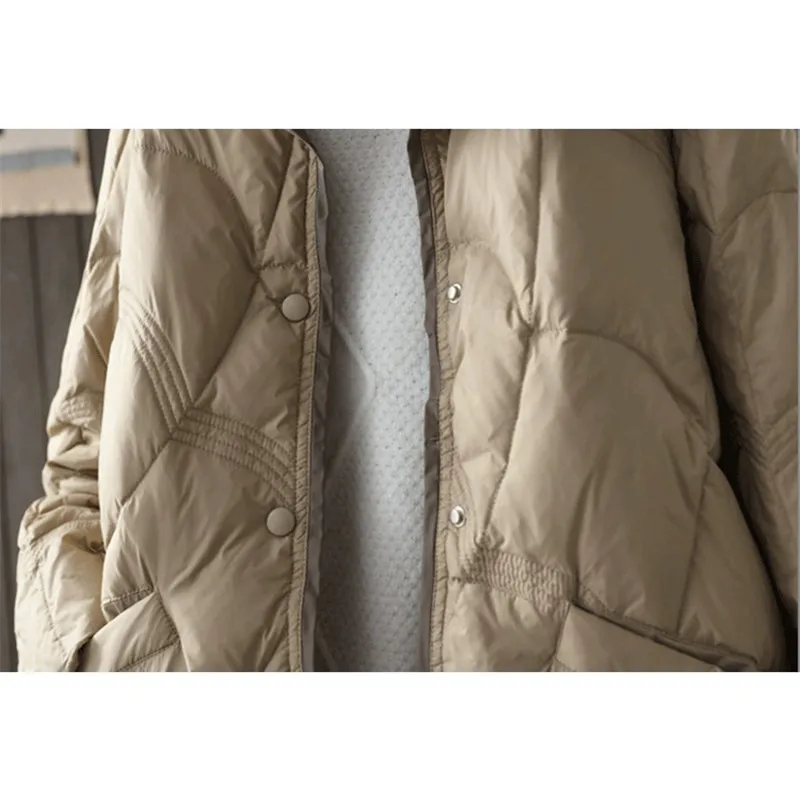 Manteau Long mi-long en duvet de canard blanc pour femme, veste chaude et épaisse, parka ample à col montant, grande taille, vêtement d'extérieur, automne et hiver