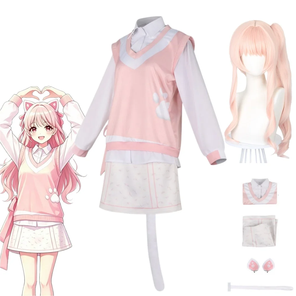 Akiyama Mizuk Cosplay Costume Akiyama Mizuki Costume Wig Halloween Outfit Women Stage Clothing