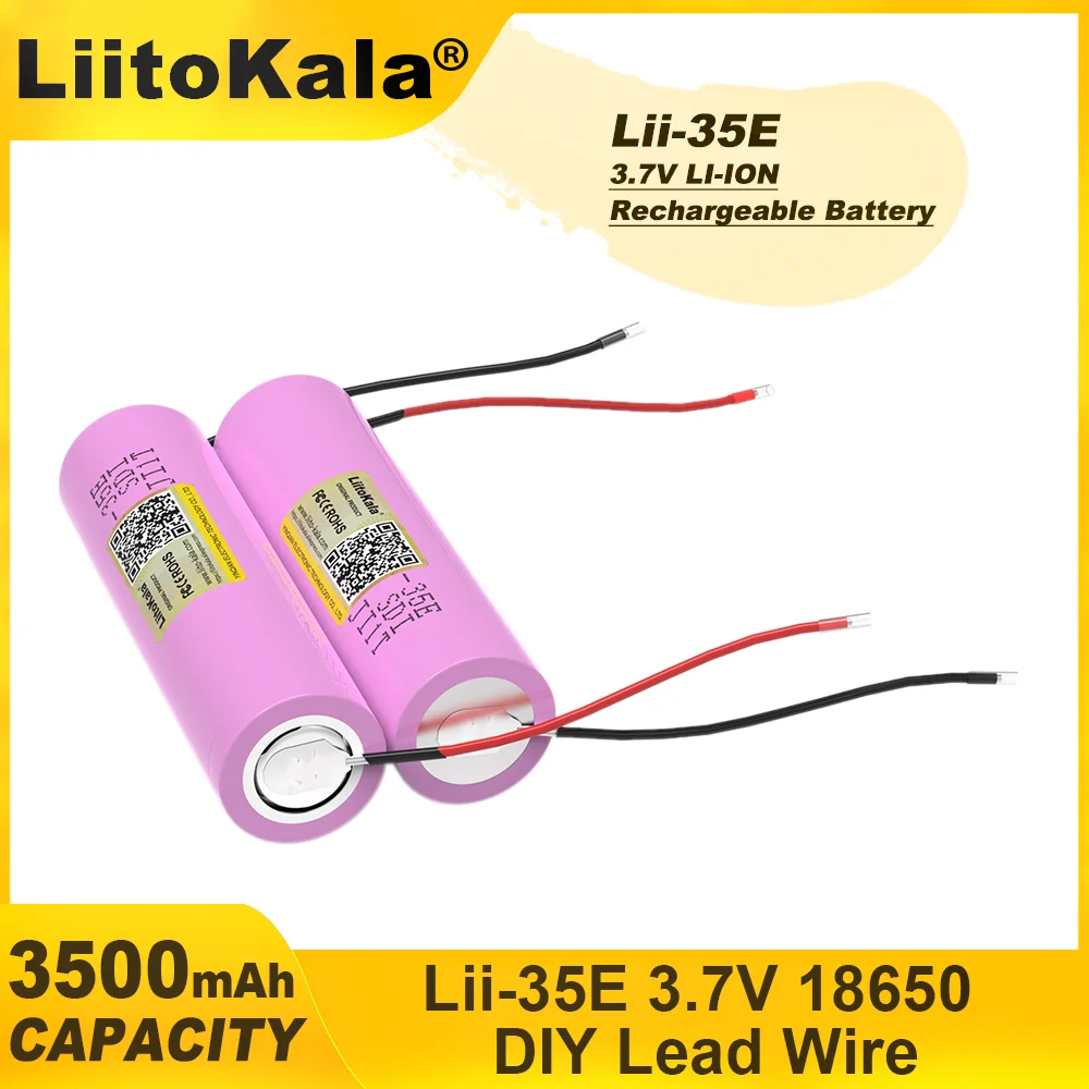 Liitokala INR18650 35E oryginalna bateria litowa 18650 3500 mAh 3.7 V 25A duża moc do elektronarzędzi + drut przewodowy DIY