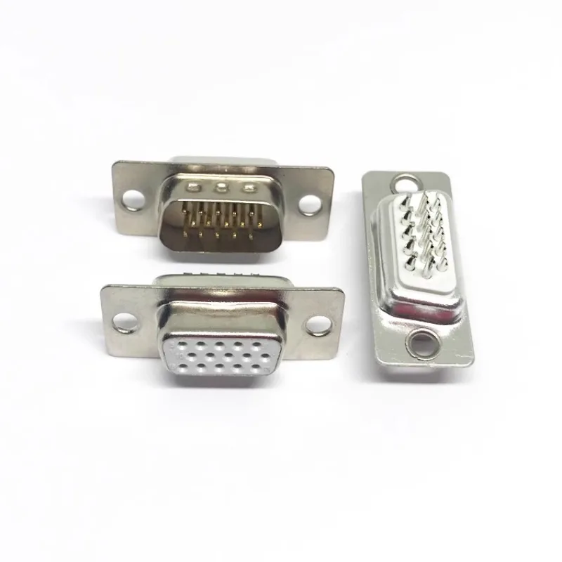 Hdb15 Male and Female Vga15P Three Rows 15-Pin Serial Port Plug Welding Wire White Glue Traditional Terminal Plastic Shell Iron Shell