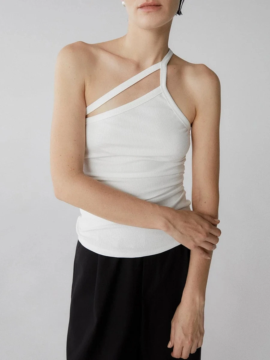 

Spring Summer Design Threaded Shoulder Geometry Structure High Elasticity Street Style Vest Inner Wear with Chest Pad for Women