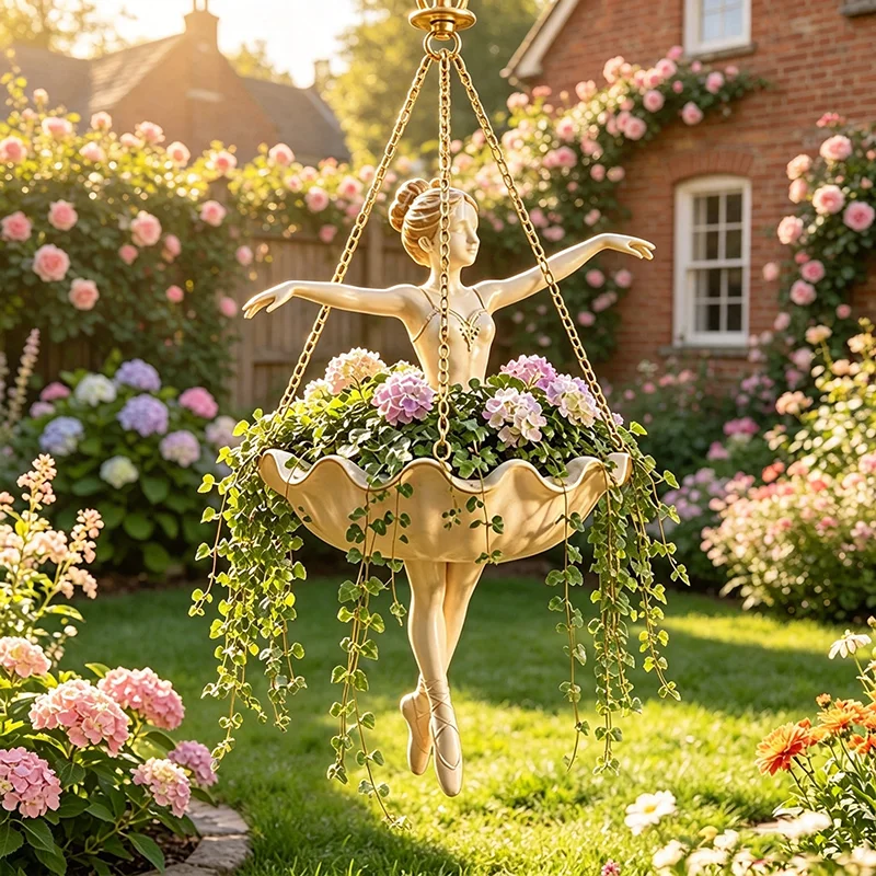Ballettmädchen Hängepflanzgefäß aus Kunstharz, Kreatives Ornament für Außenbereich, Garten, Balkon, Dekoration, Hängender Blumentopf – Detail 5