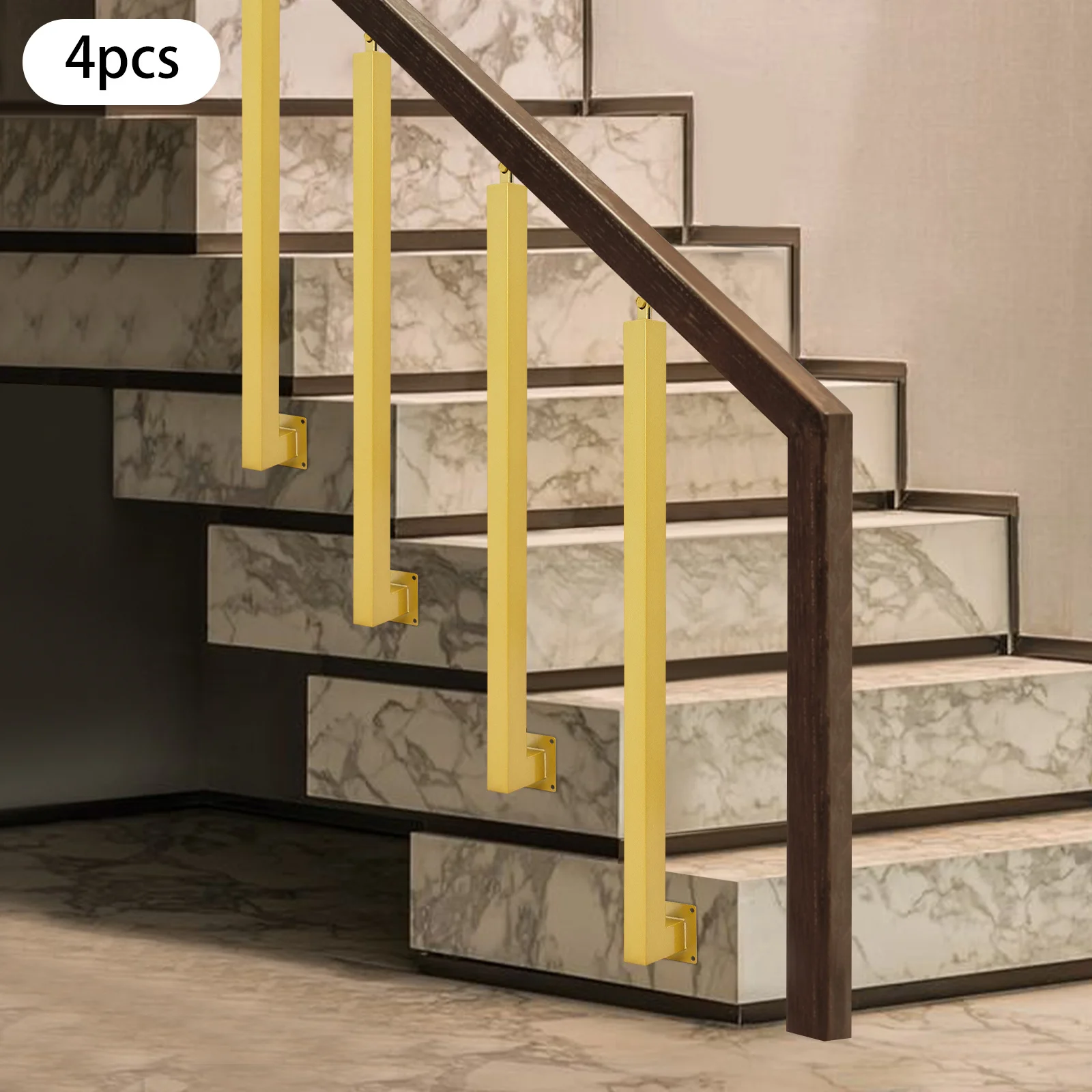 4 Pieces of 90cm Stair Railing Side Installation - Golden Color, , , Suitable for Staircases, Villas, Entrances