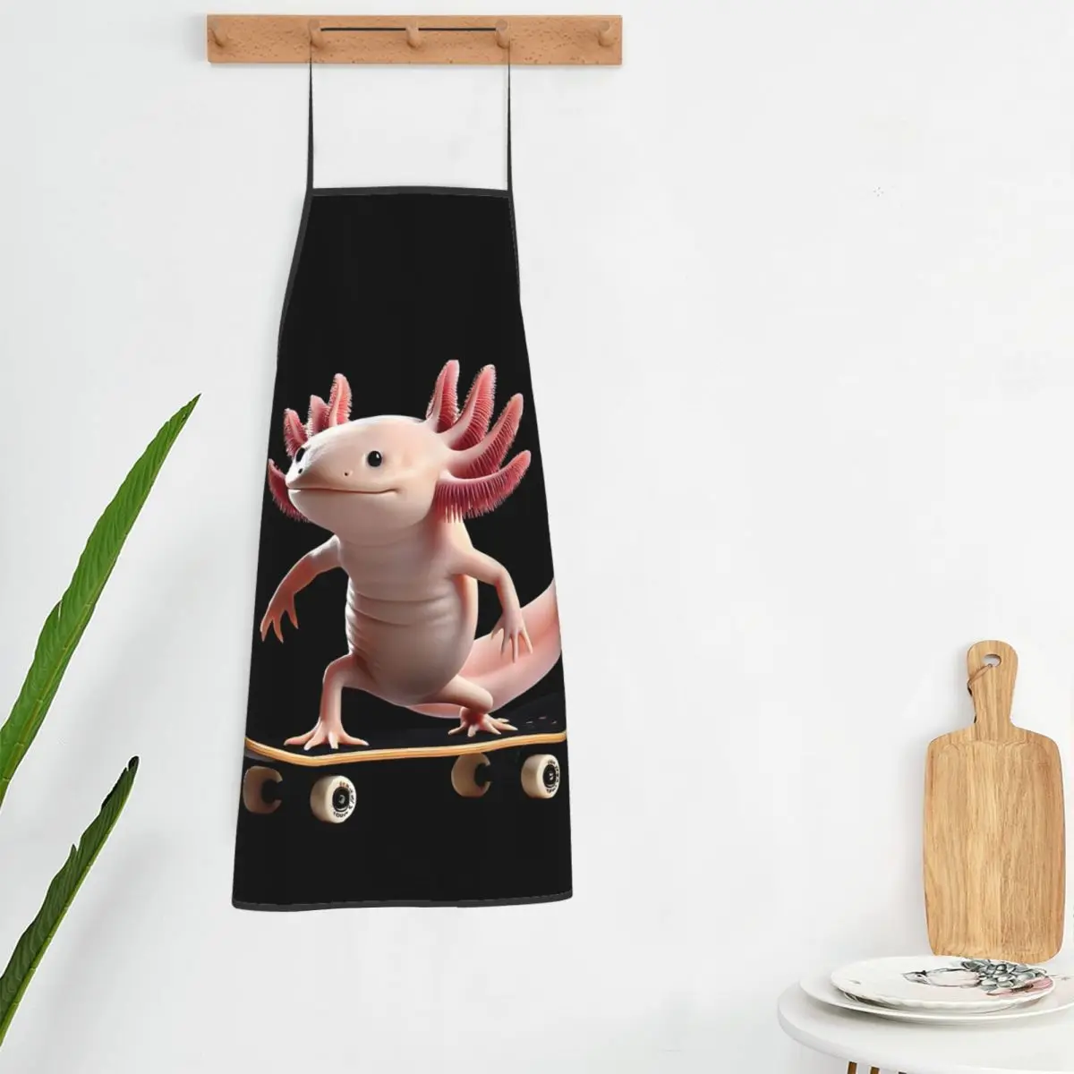 

Axolotl Riding A Skateboard Aprons Chef Cooking Baking Tablier Waterproof Bib Kitchen Cleaning Pinafore for Women Men Gardening