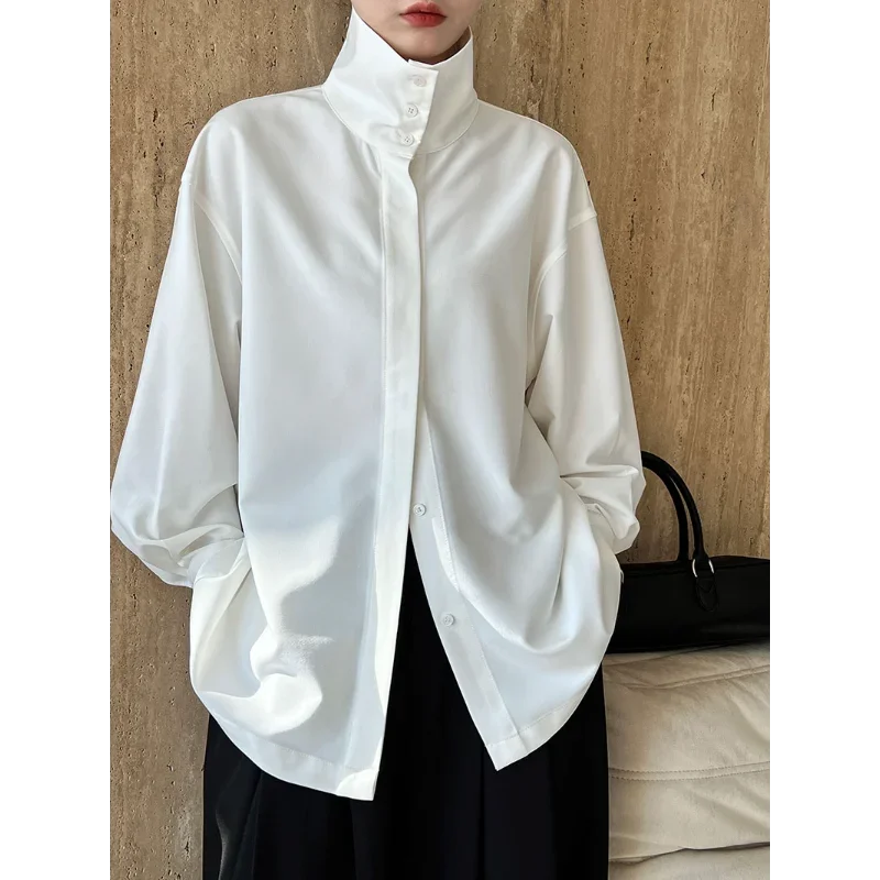 Autumn New French Simple Shirt Jacket Women Casual Fashion Korea Chic Loose White Army Green Black Long Sleeve Lady Shirt