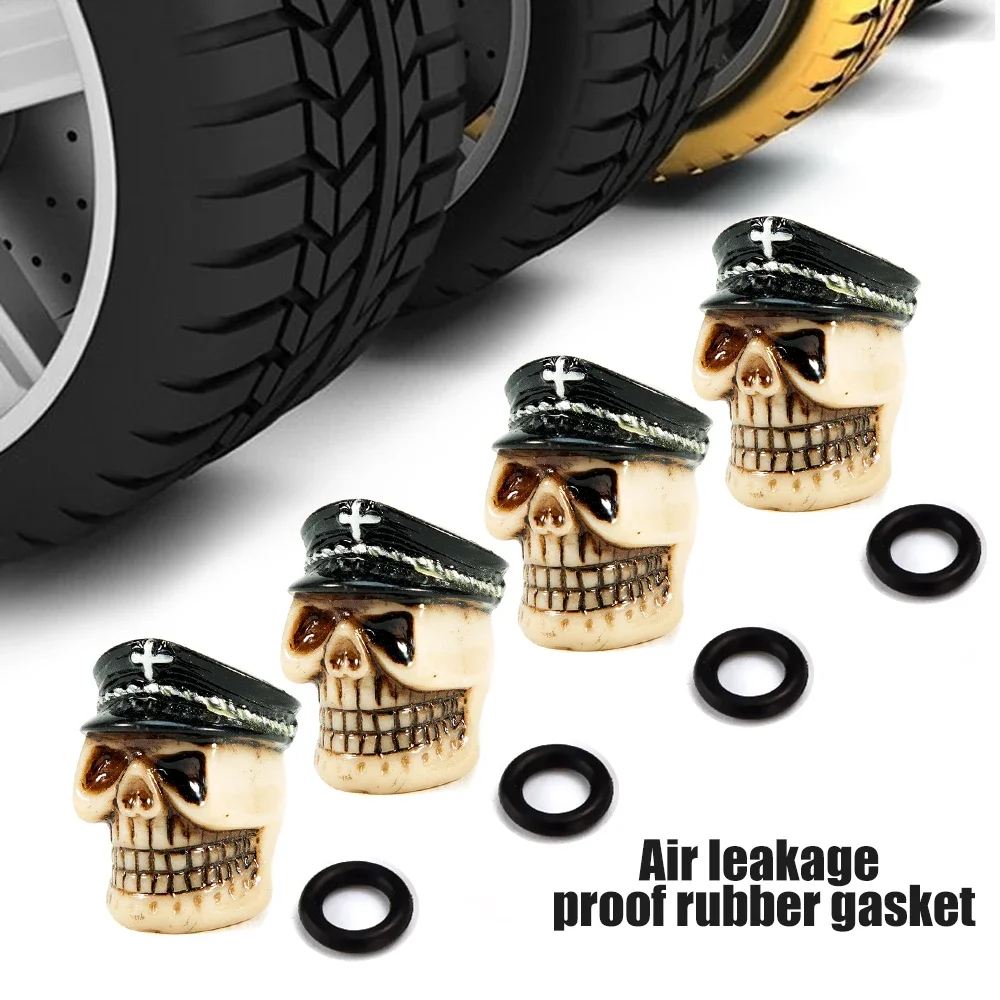 AUTCOAT 4Pcs/Set Skull Style Tire Valve Caps for Tires, Universal Stem Valve Caps, Attractive Dustproof Caps Car Accessories