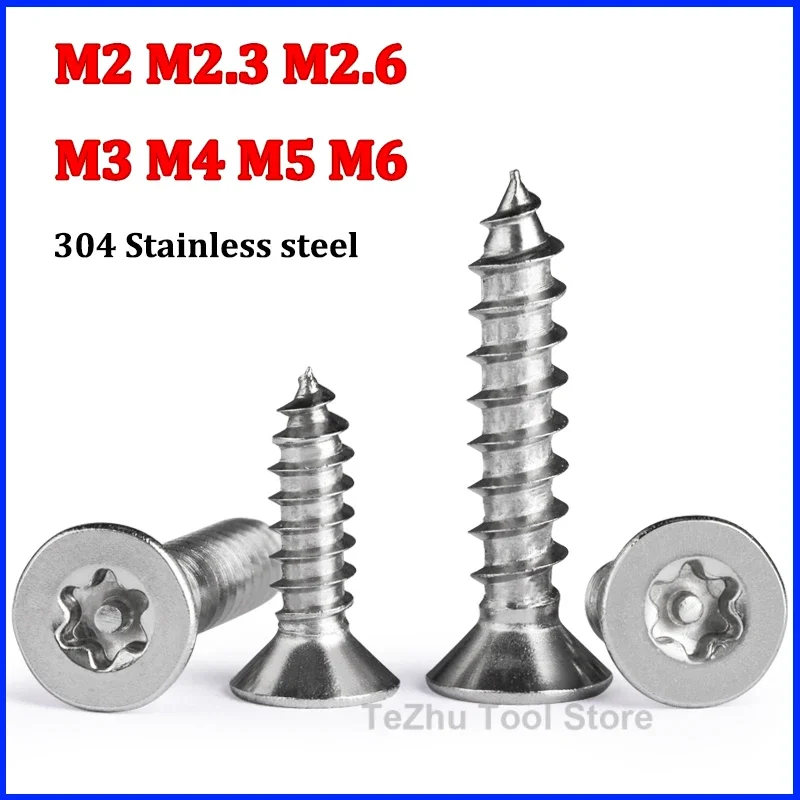 M2 M2.3 M2.6 M3 M4 M5 M6 304 Stainless Steel Pin Six Lobe Torx Flat Countersunk Head Tamper Proof Security Self Tapping Screw