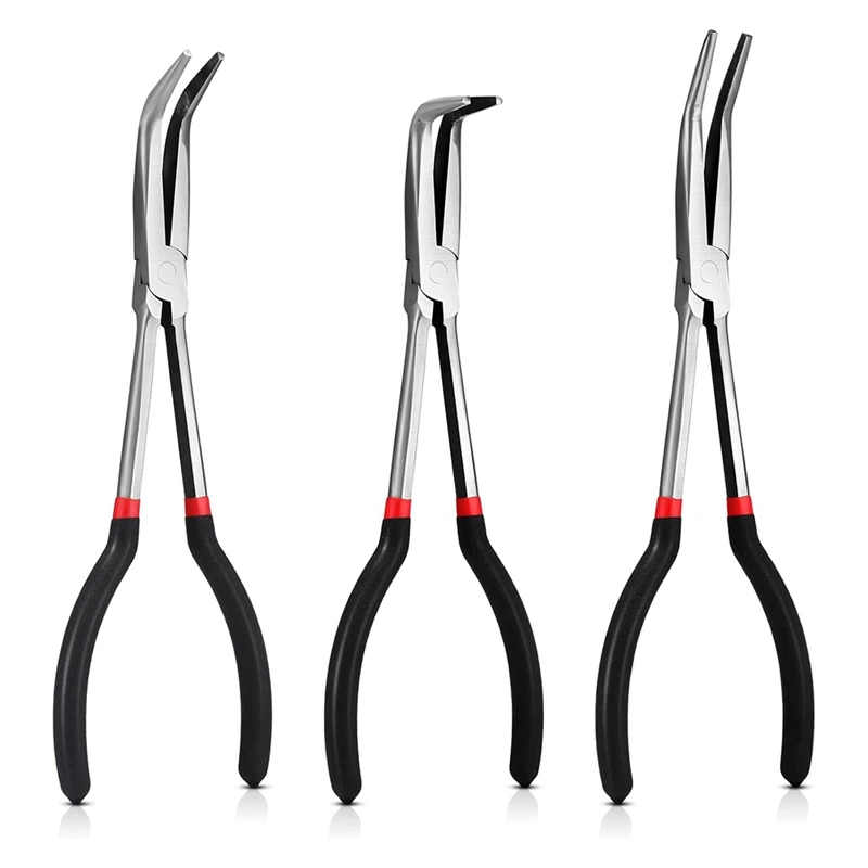 BAAG-3Pcs 11 Inch Needle Nose Pliers Set 25° Bent Nose Pliers 45° Bent Nose Pliers 90° Bent Nose Pliers For Hardware Bending