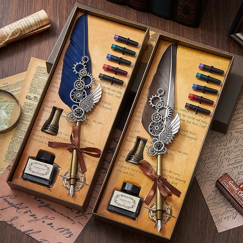 

Механическая перьевая ручка Dukepunk, европейская винтажная чернильная ручка, подарочный набор, подарочный набор