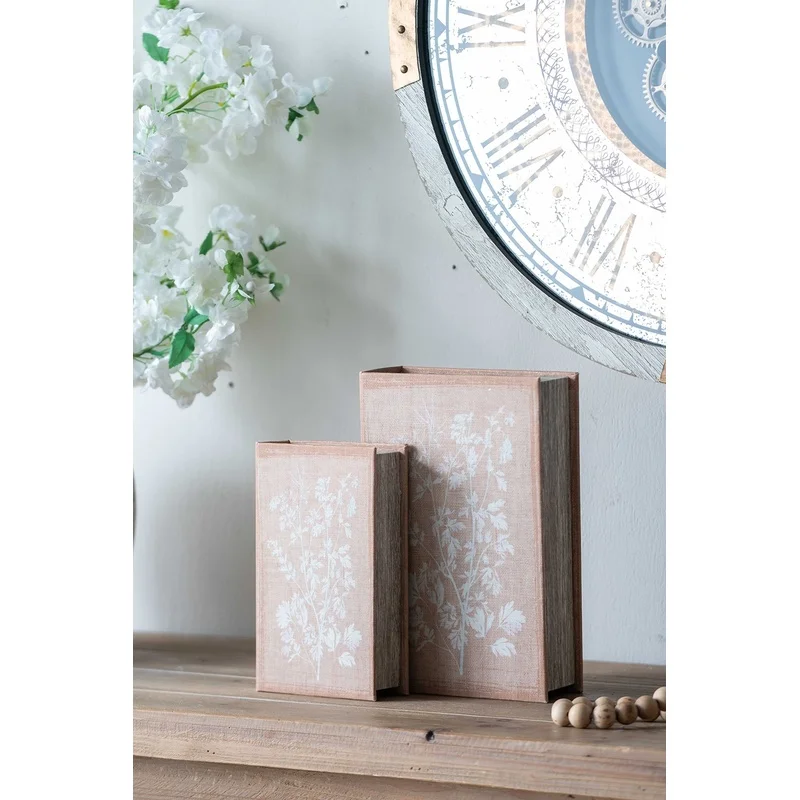 

Set of 2 Decorative Book Boxes with Floral Patterns, L: 7x3x10.5", S: 5x2x8.5