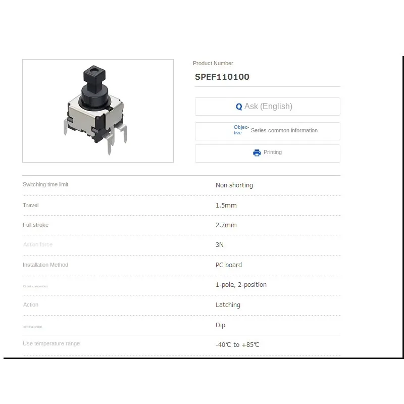 1pcs/lots Japan ALPS SPEF110100 Tactile Switch 9*9 Automotive Push-to-talk Self-locking Microcontroller Direct Insertion 6pin