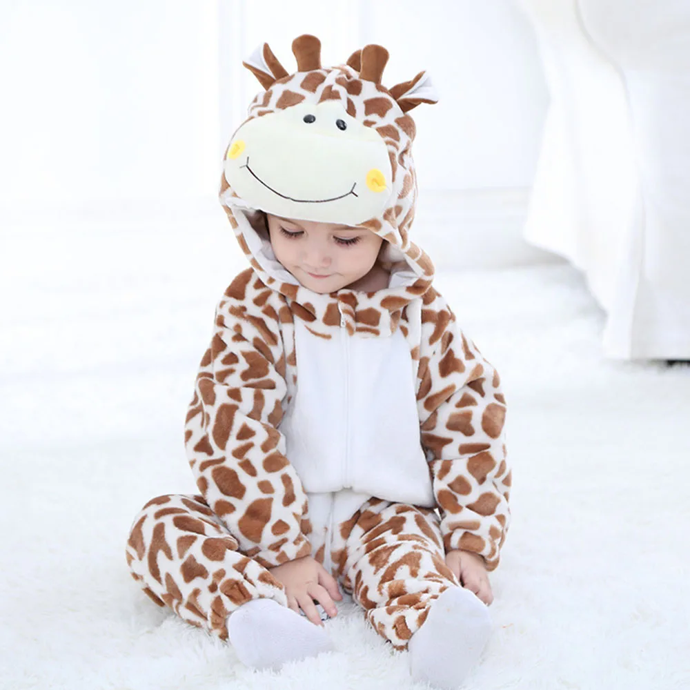 

Halloween Animal Giraffe Baby Clothes Boy Girl Romper Bodysuit Pajamas Winter Flannel Infant Kigurumis Hooded Overall Ropa bebe