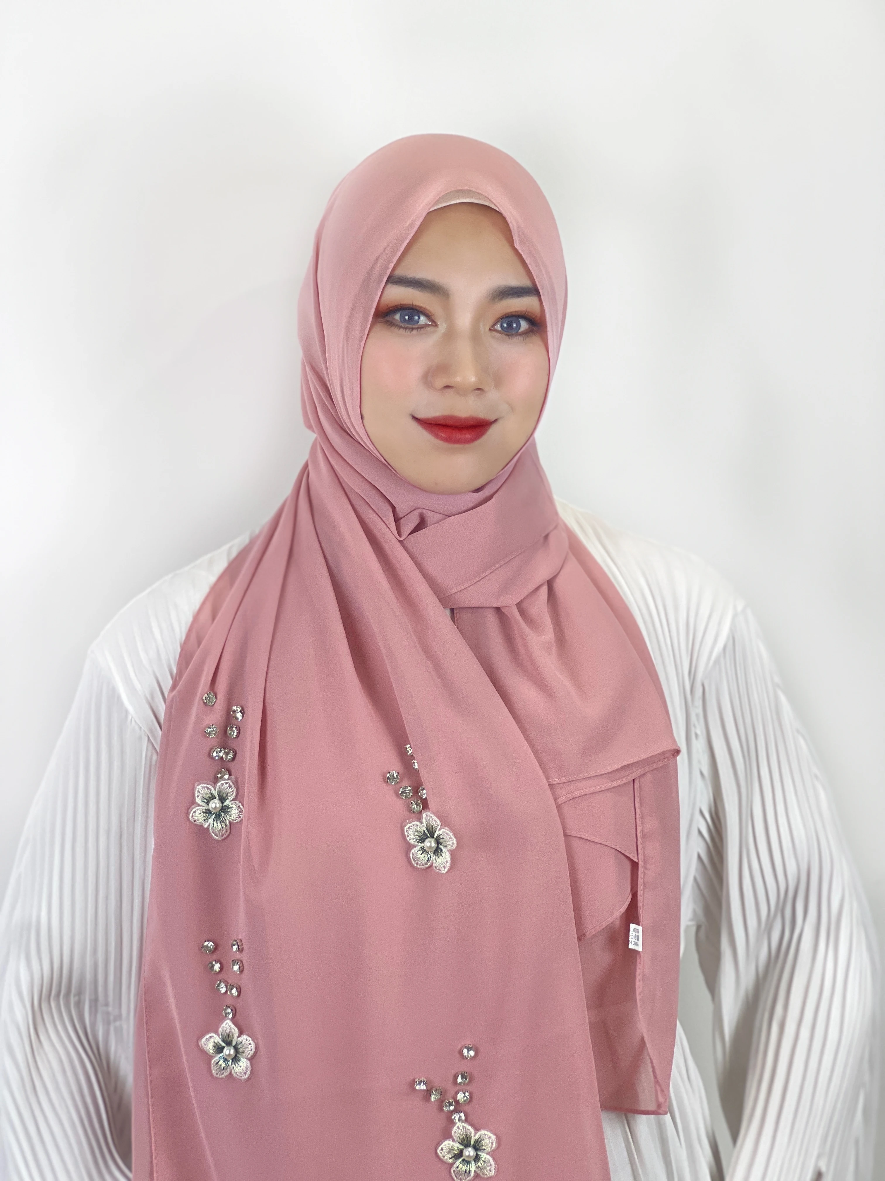 Jilbab warna-warni baru syal kepala sifon bermanik bunga Trekking musim semi gadis manis tabir surya keren berbagai warna